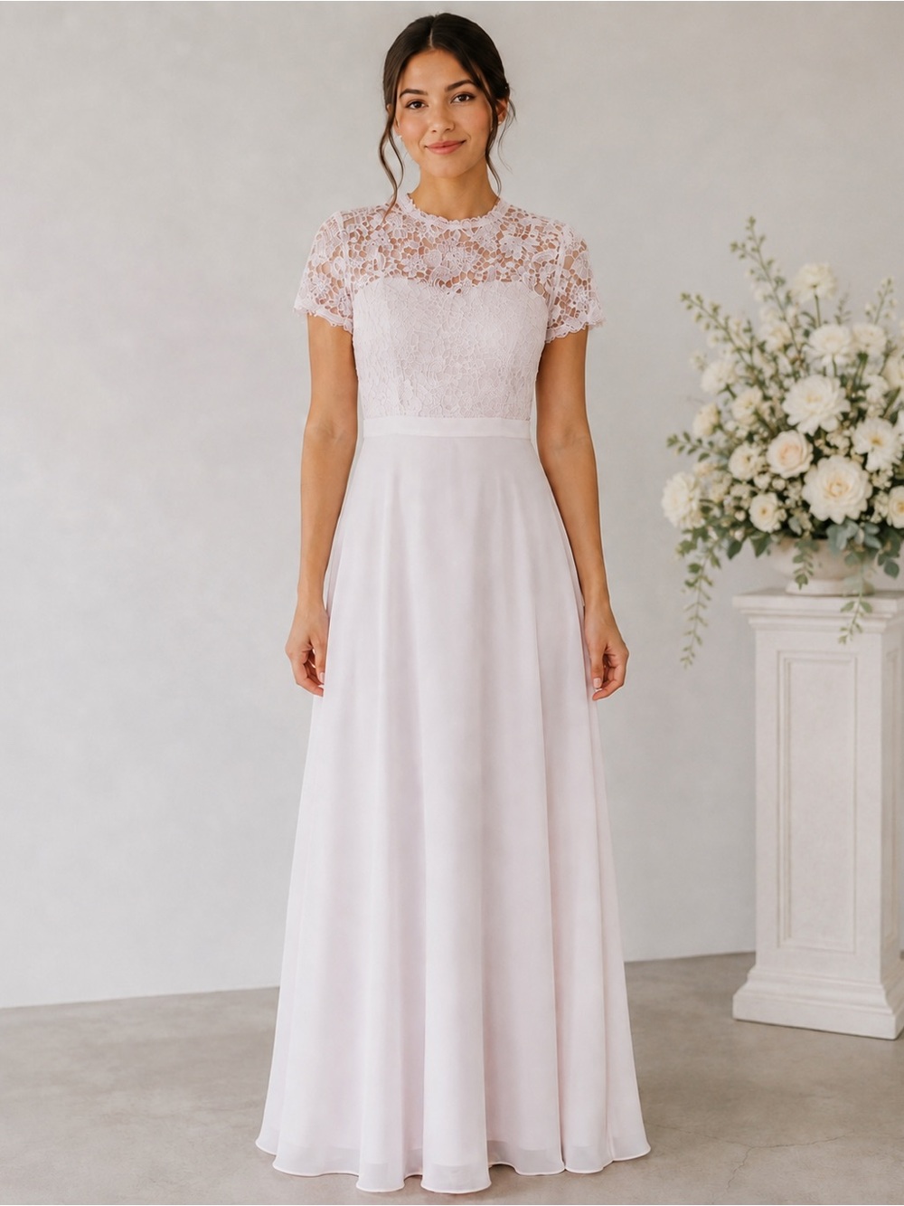 JJs House White Lace High-Neck A-Line Bridal Gown